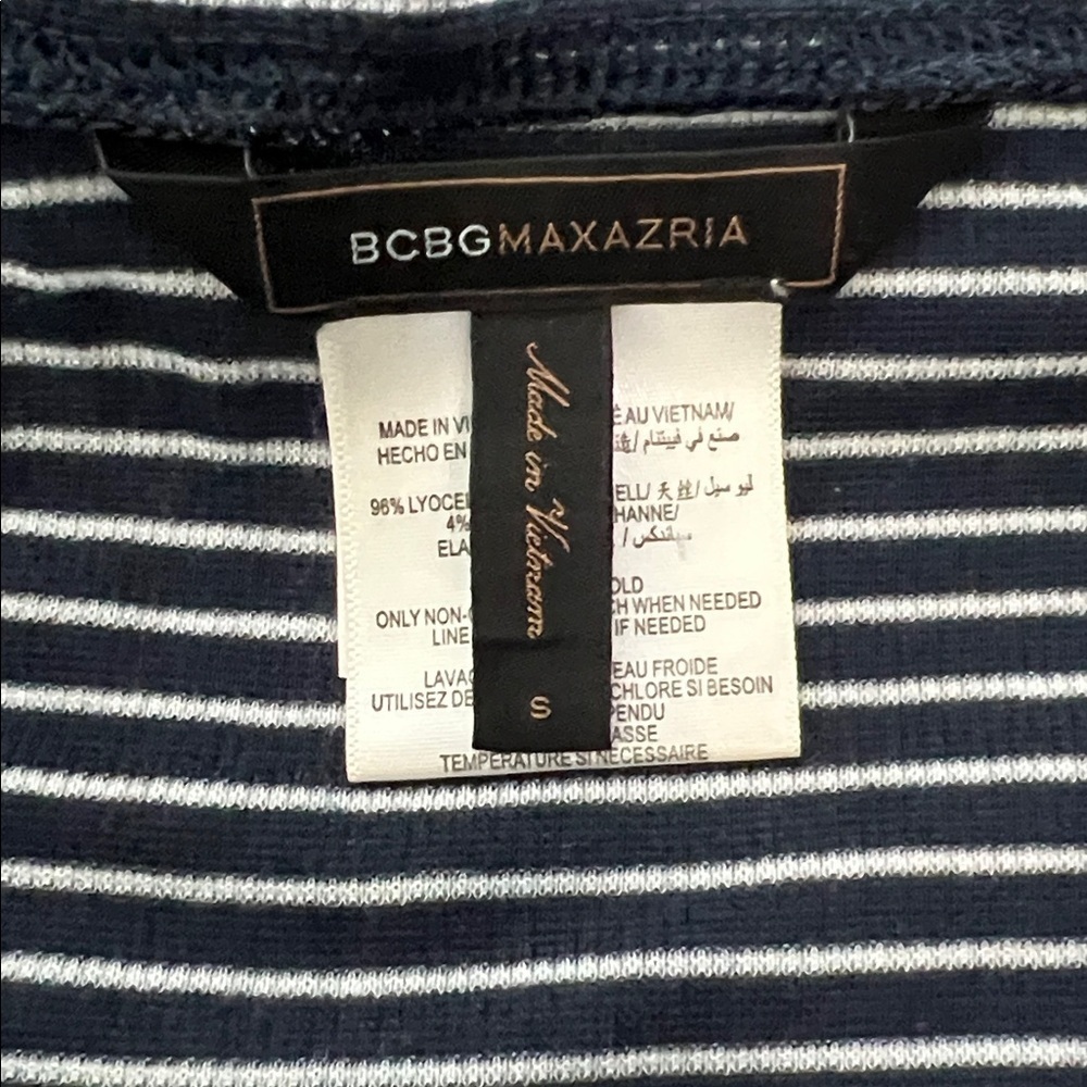 BCBG Ribbed TShirt Dress Blue/White Stripe Size Small - Picture 6 of 8